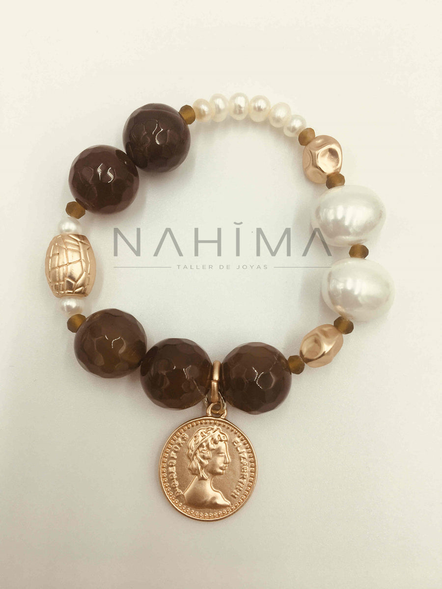 Pulsera con Perlas y dije Moneda